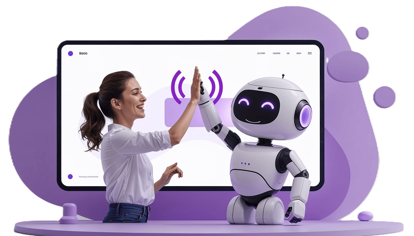 robot and woman high five