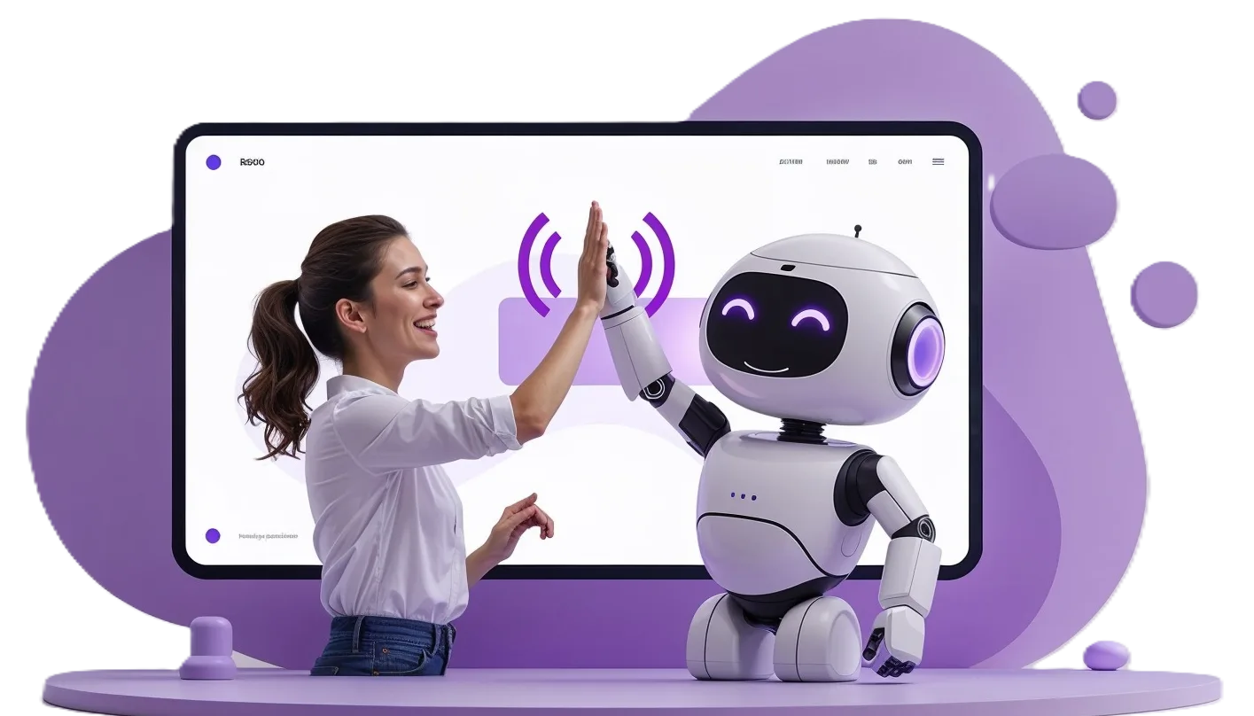 robot and woman high five